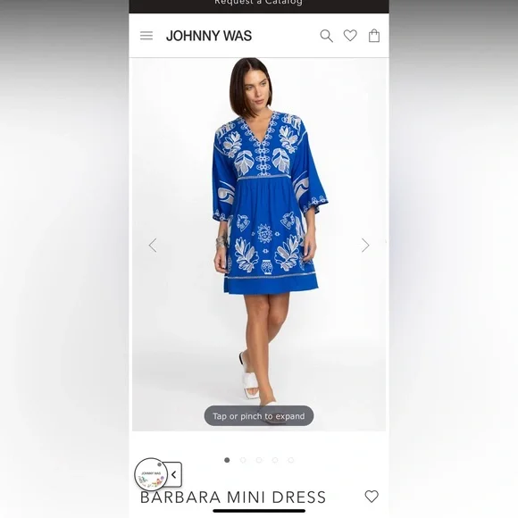 NWT Johnny Was Barbara Mini Dress Size Medium Royal Blue with White Embroidery - Picture 16 of 17